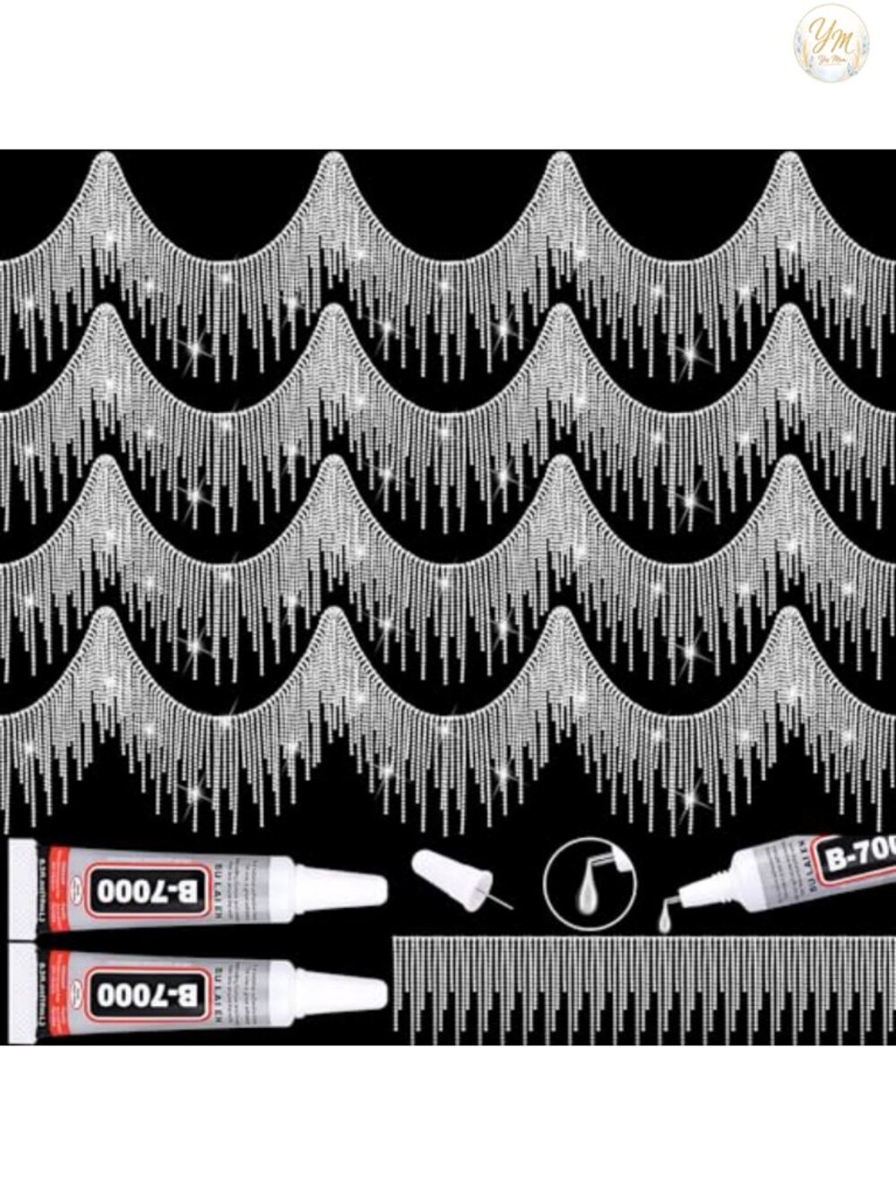 2 Yard Rhinestone Fringe Trim with B7000 Glue Sparkle Fringe for Crafts